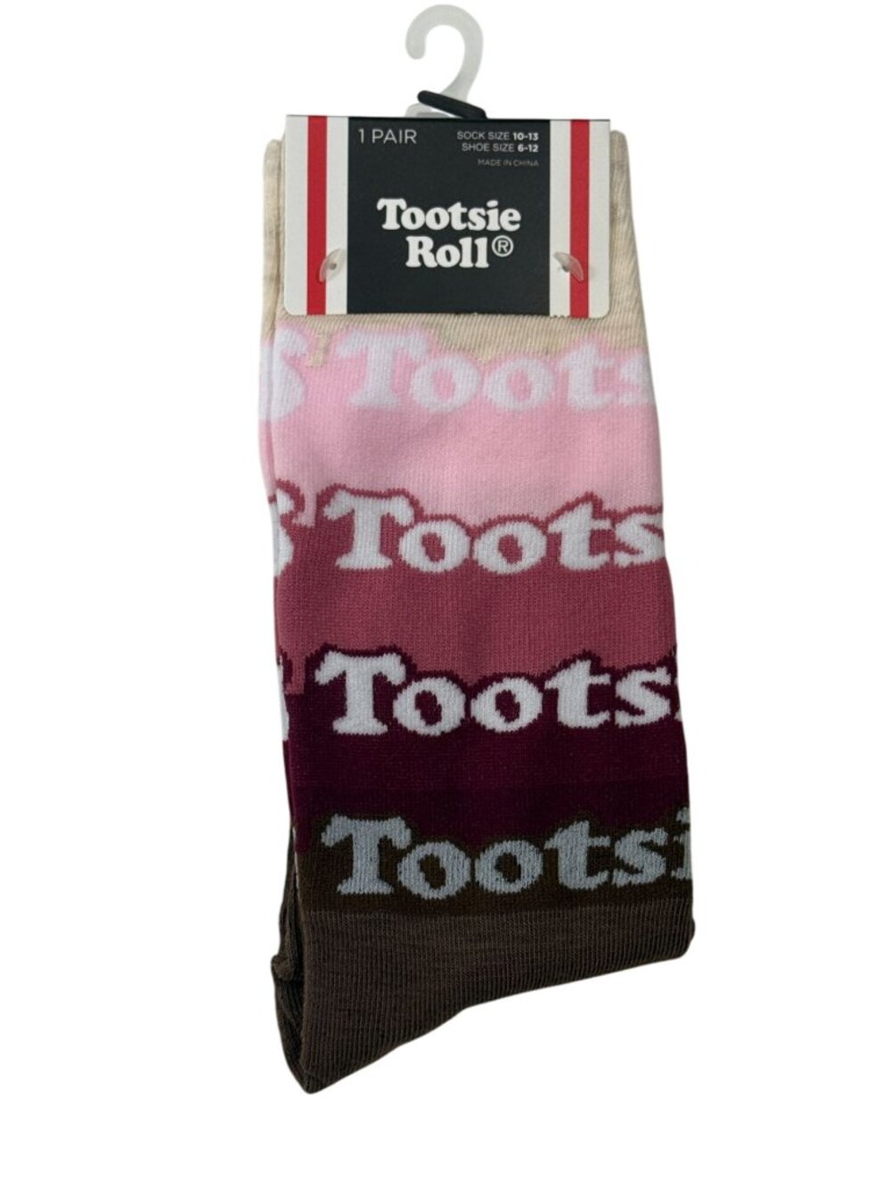 Tootsie Roll Ombre Crew Socks Pink Brown Size 10-13 NWT
